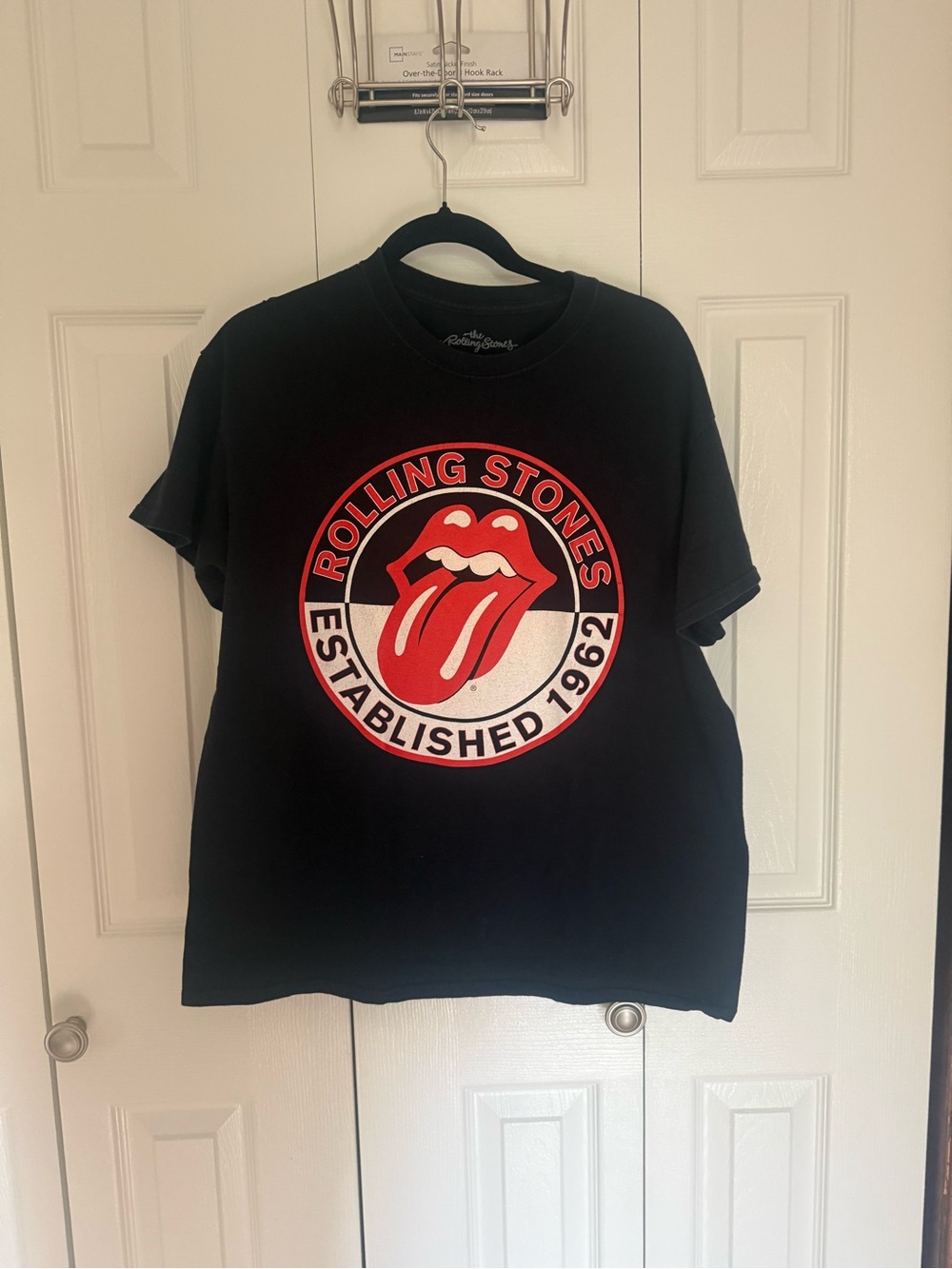 The Rolling Stones Black Tee with Red & White Tongue Emblem